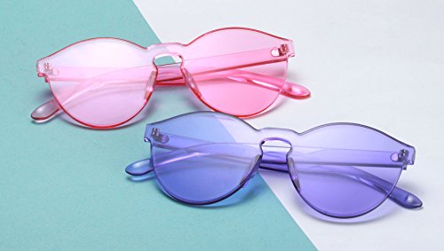 One Piece Rimless Sunglasses Transparent Candy Color Tinted Eyewear(Rose Red+Purple)
