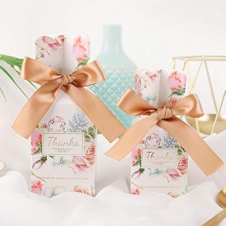 50 unids / lote caja de la boda Caja del caramelo Flor romántica cinta de seda caja