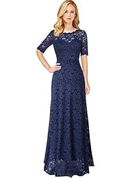 VFSHOW Vestido largo de encaje floral retro para mujer, manga media, vestido formal para boda o fiesta