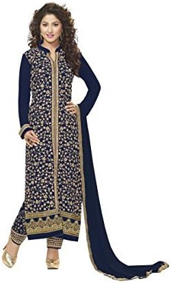 Kvsfab Heena Khan Navy Blue Pure Georgette Drees Material