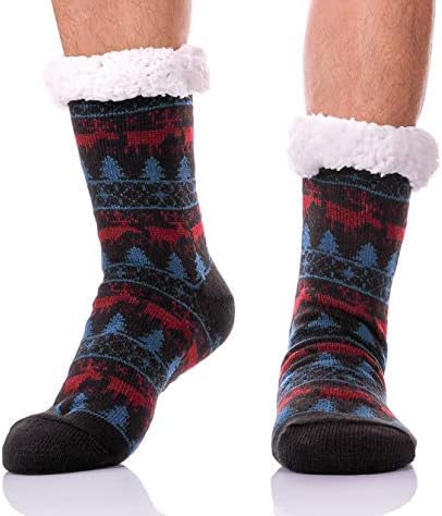Mens Thick Heavy Warm Fleece Fuzzy Winter Christmas Deer Slipper Socks