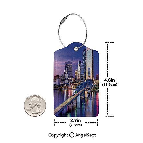 Waterproof PU Leather Luggage Tags Options Soft and Comfortable No Scratching,Urban Cityscape Bridge Office Buildings Jacksonville Florida 4 PCS Violet Blue Light Pink Tan,for Baggage/Suitcases