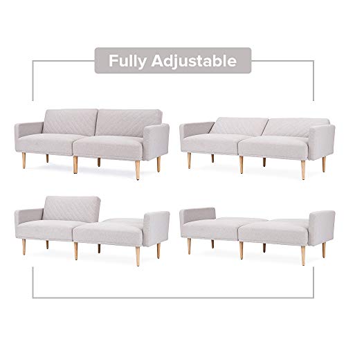 Mopio Chloe Convertible Futon Couch Bed, Fabric Tufted Modern Sofa Sleeper with Tapered Wood Legs, 69" W, Perfect Suit for Your Living Room, Light Gray - Thumbnail 2