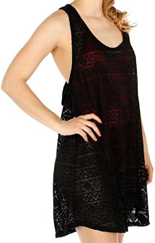 Women's Lace Beach Bekini Bathing Suit Cover up Swimwear Dress (Black)