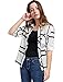 Allegra K Women's Roll-up Long Sleeves Buttoned Plaid Boyfriend Shirt M Black White