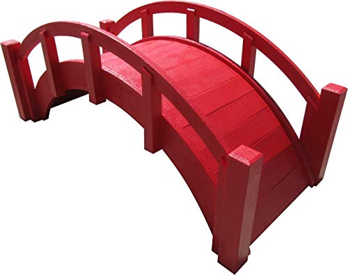 SamsGazebos Miniature Japanese Wood Garden Bridge, Red, Assembled, 25" Long X 11" Tall X 11-1/2" Wide, Made in USA (Renewed)