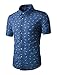 Allegra K Men Short Sleeves Button Closed Fishbone Prints Cotton Shirt M Navy Blue