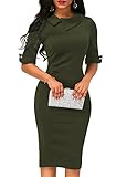 KISSMODA Womens Elegant Slim Fit Midi Work Dress One-Piece Lapel Bodycon Pencil Dresses Half Sleeve