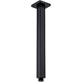 BESTILL 12 Inch Matte Black Ceiling Mount Shower Arm and Flange, Square Rain Shower Head Arm