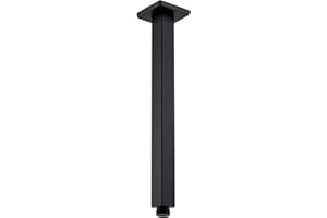 BESTILL 12 Inch Matte Black Ceiling Mount Shower Arm and Flange, Square Rain Shower Head Arm