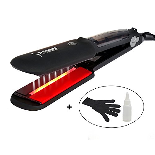 USHOW Ifrared Heating Straightener Professional Ceramic Steam Hair Straightener 2 in 1 Electric Hair Curler and Straightener Flat Iron Steam and Infrared style Hair Straightener-Black
