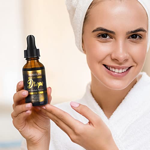KENMILER Face Self Tanner Tanning Drops, Natural Sunless Fake Tan, Buildable Gradual Bronzing