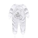RFL1021 Kiddiezoom Unisex-baby Sleepwear Jumpsuits Bear Pattern Rompers with Long Sleeve (White,0-3Months)
