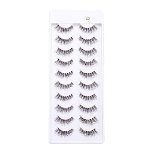 False Eyelashes Natural Look 10 Pairs 3D Fake Lashes Small Face Eyelashes 100% Handmade Lashes Wispies Short Soft Reusable Eye Lash Transparent Band Eyelash 1 Pack with Applicators by EMEDA