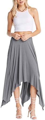 Poshsquare Women's Handkerchief Uneven Hem Jersey Knit Comfy Midi Skirt USA Light Grey S
