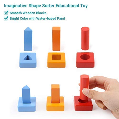 TOP BRIGHT Shape Color Sorter Wooden Blocks, 2 Year Old Early