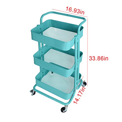 Pstars 3 Tier Space-Saving Metal Mesh Storage Cart with Brake Caster Wheel, Rolling Storage Shelves with Handle, Multifunctional Tools Cart for Kitchen, Garage, Bathroom, Patio, Courtyard, Dining - Thumbnail 5