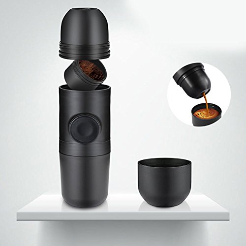Portable Espresso Machine, Manual Mini Espresso Machine Small Travel Coffee Maker for Camping Hiking Homeï¼Œ Manually Operated ï¼Œ8 Bar Pressure(19658mm,Black)
