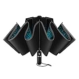 GBU Inverted Umbrella Folding Reverse Umbrella Windproof UV Protection w/Reflective Stripe - Auto Open Close (Black)