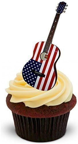 Couvre Gateau Gaufrette Premium Vertical Comestible Guitare Acoustique Drapeau Americain Etoiles Rayures 2 X Feuilles A5 12 Images Amazon Fr Cuisine Maison