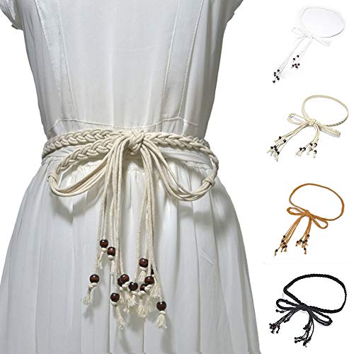 millet16zjh Lovely Curtain Buckle Tieback Womens Bohemia Braided Beads Thin Skinny Waist Rope Belt Self