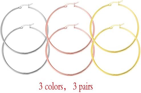 Hoop Earrings, 18K Gold Plated Rose Gold Plated Stainless Steel Rounded Hoops Earrings for Women Girls