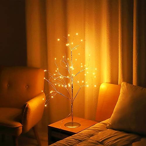 WED 56LED Silver LED Tree Light, Led Tree Lamp Warm White Light 2.6Ft for Bedroom Home Party Indoor Christmas Decoration