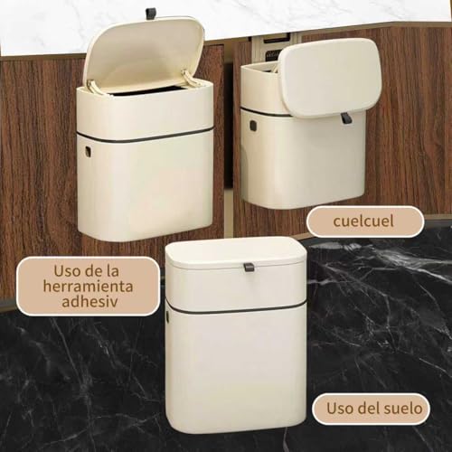 10L Cubo de Basura Colgante,Basurero para Cocina,Bote de Basura con Tapa,Cesto de Basura de Pared de Cocina,Cubo de Basura con Tapa,Deslizante Abierto,Adecuado pare Dormitorio,Oficina,Baño