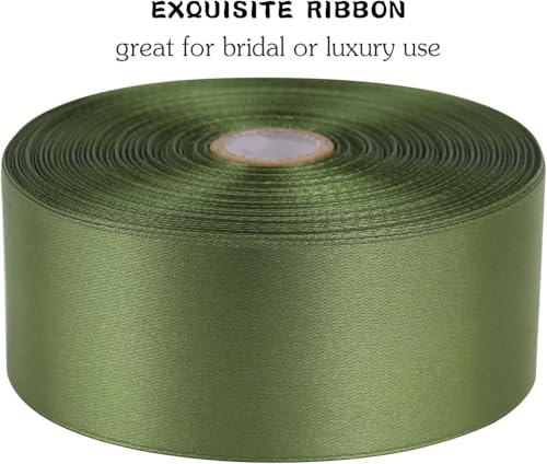 HZYH Olive Green Solid Satin Ribbon 1-1/2 Inch 50 Yards Solid Polyester Fabric Ribbon for Gift Wrapping Wedding Christmas Baby Shower Birthday Party Decoration Handmade Immortal Flower Craft