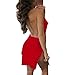 VANCOL Women's Sexy Deep V-Neck Halter Backless Slit Mini Party Club Dress (S, Red)