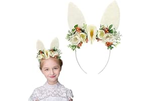JLGKNEE Spring Bunny Ears party Birthday Flower Crown headband Woodland Floral Head Piece Easter plush bunny ears headband wreath simulation flower