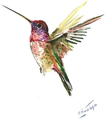 Hummingbird wall art, Flying Hummingbird, Original, one of a kind artwork, watercolor painting, watercolor birds, bird lover art, bird painting, olive green cherry wall art minimalist bird art