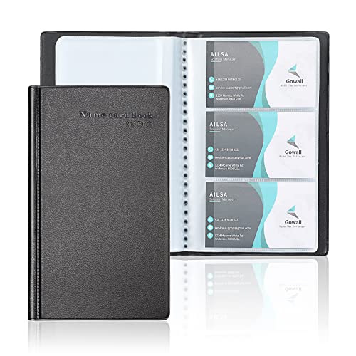 GOWALL Porte-cartes de visite d'une capacité de 240 cartes, porte-cartes de visite portable pour homme et femme, classeur de cartes de visite professionnel, porte-cartes de visite, Noir