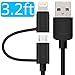 Apple MFi Certified Lightning Cable - Skiva USBLink Duo 2-in-1 Sync and Charge Cable (3.2 ft / 1m) with Lightning & microUSB for iPhone X 8 8Plus 7 7+, iPad Air, Samsung Galaxy S7(Black) [Model:CB106]