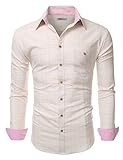 Doublju Mens Long Sleeve Slim Fit Plaid Collared Button Down Shirt
