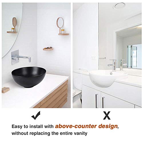 Aquaterior 12" Mini Bathroom Round Bowl Vessel Sink Countertop Porcelain Ceramic Basin with Pop up Drain Black
