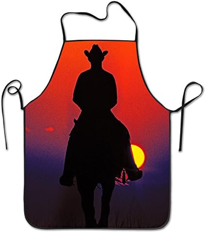Chef Or Attendant Hipster Cowboy Figure And Setting Sun Basic Apron