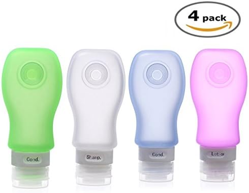 Travel Leak Proof Bottles Set - Bamshoot 4 pcs Protable Soft Silicone Containers Refillable &amp; Squeezable Travel Bottles with Strong Adsorption TSA Approved for Shampoo, Conditioner, Lotion, Sunscreen