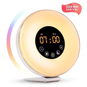 Image of Sunrise Alarm Clock- Wake Up Light LED Clock with Sunrise Simulation and Sunset Fading Night Light-6 Natural Sounds/FM Radio/7 Colors Switch/10 Brightness Levels/Snooze Function for Heavy Sleepers