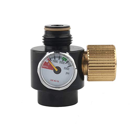 Gurlleu Adjustable PCP Paintball Tanks Regulator 0.825-14 NGO Output Thread Compressed Air Valve Gauge (0-2000 PSI)