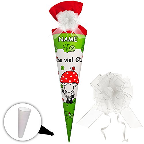alles-meine.de GmbH 10 Stück Schultüten - Sheepworld - Ganz viel Glück - Schaf - Glücksklee & Glückspilz - 50 cm - 6…