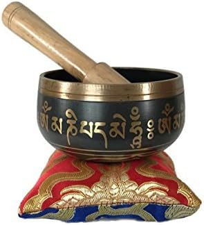 Tibetan Singing Bowl - Premium Quality Exquisite 3" Bowl - Complete Set With Mallet & Cushion - Handmade in Nepal - Unique Buddha's Eyes Design