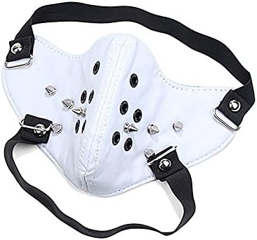 Cowryman Punk Motorcycle Biker Cosplay Mask Leather River Half Face Sports Protective Mask (White)