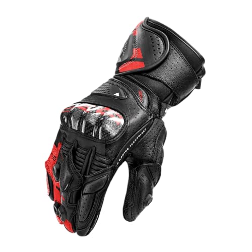 SHIMA RS-3 Motorbike Gloves Men Leather Long Summer Biker Armoured Protectors Motorcycle Perforated Ventilated Reinforced Touchscreen Motorsport Glove Racing Motorbikes (Mens, Red, 3XL)