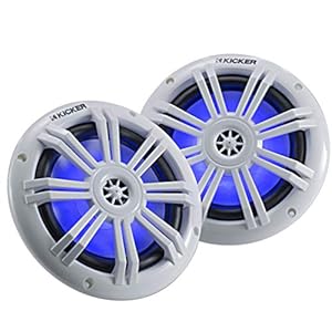 Kicker 45KM604WL 6.5 Inch 2 Way Coaxial Marine Light Up LED Boat Speakers, Pair, 4 Ohm, 150 Max Watts, Blue