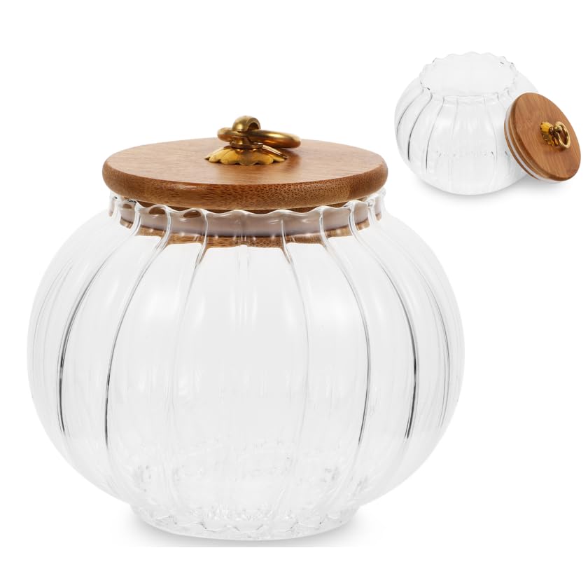Alipis Pumpkin Storage Jar 800Ml Glass Airtight Canister with Bamboo Lid Clear Sealed Container for Coffee Beans Tea Candy Kitchen Pantry Organizer