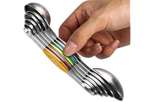 FORKMANNIE Magnetic Measuring Spoons Set of 6 Stainless Steel Dual Sided Stackable Teaspoon for Measuring Dry and Liquid Ingredients
