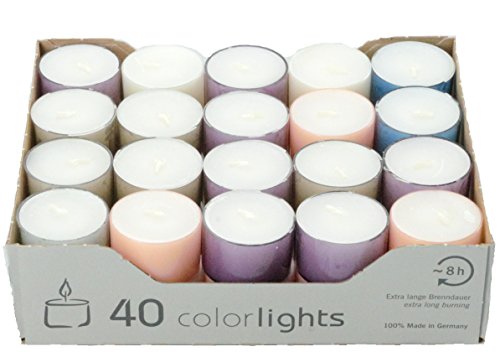 23/90/40/P – UK Colorlights Pastel 8 Hours Tea Lights Paraffin, Polycarbonate – 3.8 x 3.8 x 2.4 cm