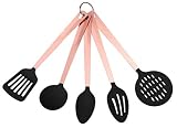 COOK With COLOR 5 Piece Nylon Cooking Utensil Set On A Ring With Rose Gold Copper Handles