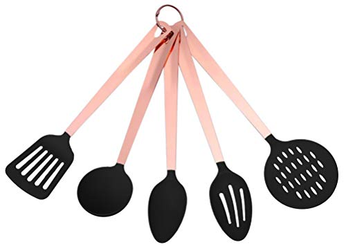 COOK With COLOR 5 Piece Nylon Cooking Utensil Set On A Ring With Rose Gold Copper Handles